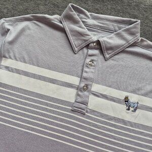 NWT Goat USA Mens Med Short Sleeve Golf Polo Shirt Striped Gray/White The OG NEW